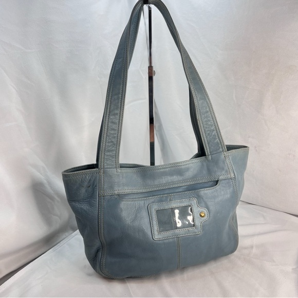 Fossil Light Blue Leather Tote - Vintage-Inspired with Gold Hardware! - Picture 5 of 7